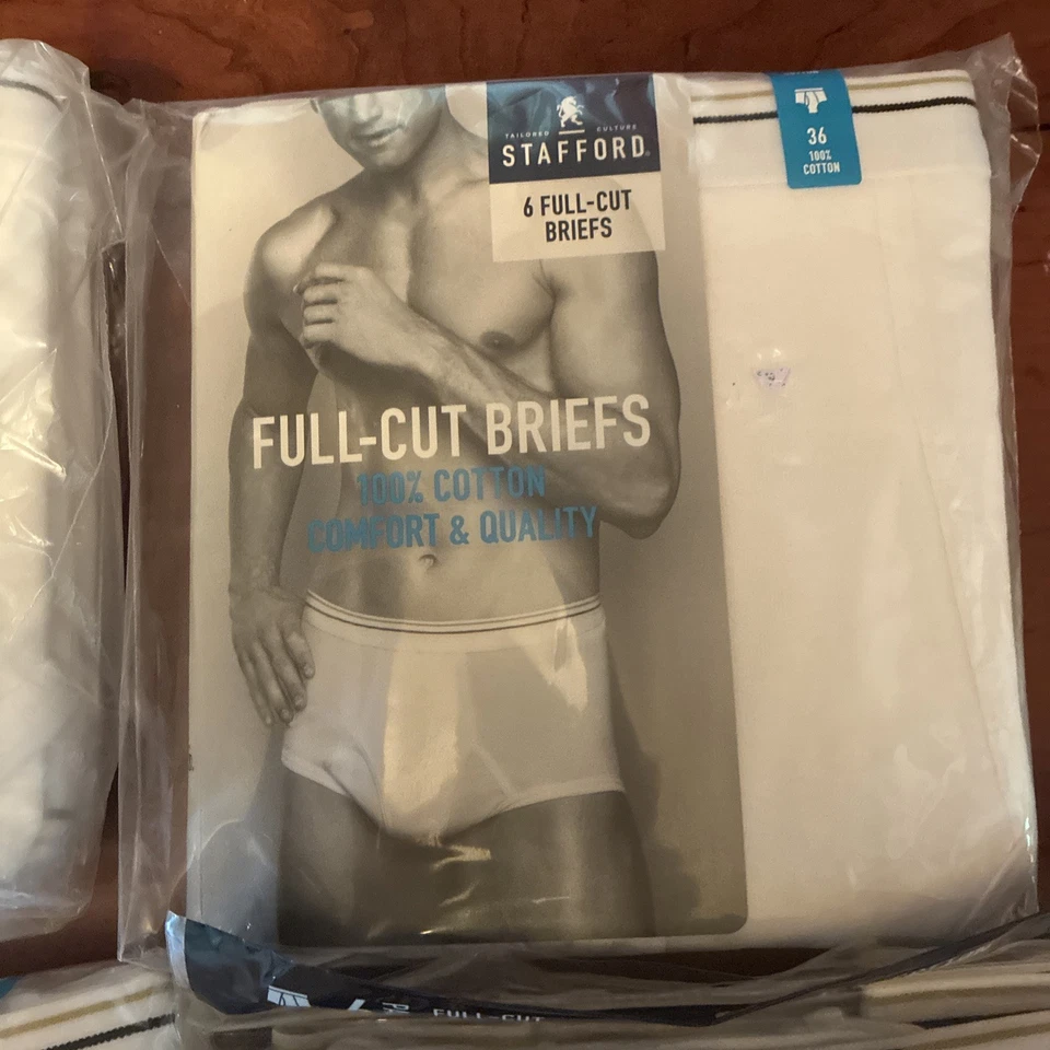 Nuevo paquete de 6 calzoncillos blancos de corte completo Stafford talla 36 nuevos en paquete lote de 100 % algodón Foto 3 de 4