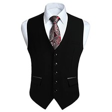 Men's Suit Vest Business Suit Vests for Men Formal Large Black  flap Pocket  