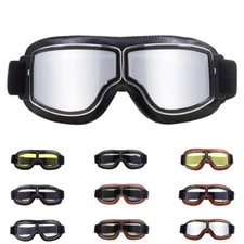 Vintage Leather Motorcycle Goggles Windproof Motocross Cruiser Glasses Eyewear