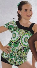 NWOT One Shoulder Flower Power Dance Top Kelly green  Int Child Girls 6x-8 