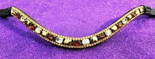 Top 3 Row Horse Browband in Silver, Golden, & dark Brown With Glazed Crystal