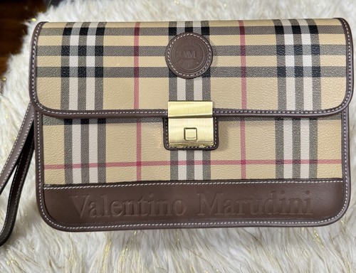 Valentino Marudini Wristlet Clutch Pouch Brown checkered, Italy Unisex - 第 1/24 張圖片