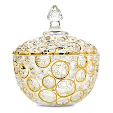 STPGoods Bohemia Crystal Glass Candy Jar Sugar Bowl with Lid Luxury Vintage Gold