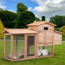 Wooden Large Rabbit Hutch Chicken Coop Hen House Poultry Pet Cage w/Run Outdoor