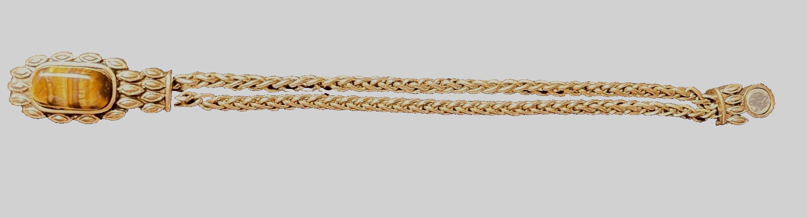 Tiger Eye Rectangular Stone Double Chain Gold Ton… - image 4