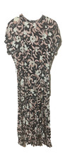 Vintage Warren Z Floral Print Short Sleeve Midi Secretary Dress Black Womens M/L