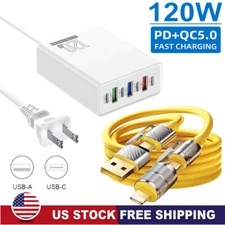 Charging Station for Multiple Device 120W 6-Port USB Charger Tower Type C Charge
