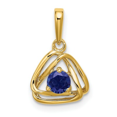 14K Gelbgold geschaffener Saphir Dreieck Anhänger