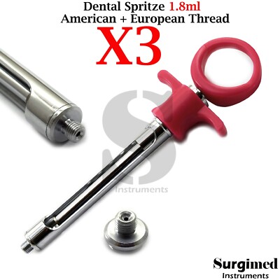 3er Set Zahnarzt Anästhesie Ansaugrauchmelder 1,8ml Zylinderampullenspritze Neu