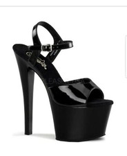 Pleaser Platforms Exotic Dancing black Patent Ankle Strap High Heels