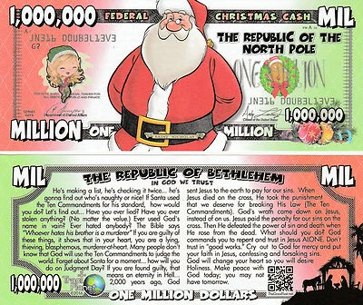 Santa Cartoon Million Dollar Bill Play Funny Money Gospel Tract with FREE SLEEVE