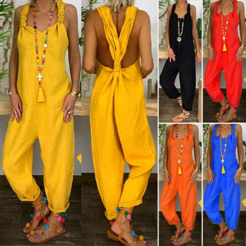 S-5XL tuta donna casual ampia moda salopette tuta da gioco pantaloni salopette - Foto 2 di 30