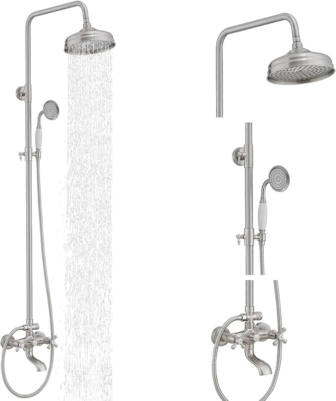 Brushed Nickel Outdoor Bathroom Shower Faucet System with 2 Handle 2 Sprayer