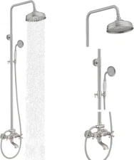 Brushed Nickel Outdoor Bathroom Shower Faucet System with 2 Handle 2 Sprayer
