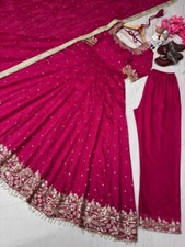 Traditional Wear Rani Pink Vichitra Silk Salwar Kameez With Dupatta For Festival