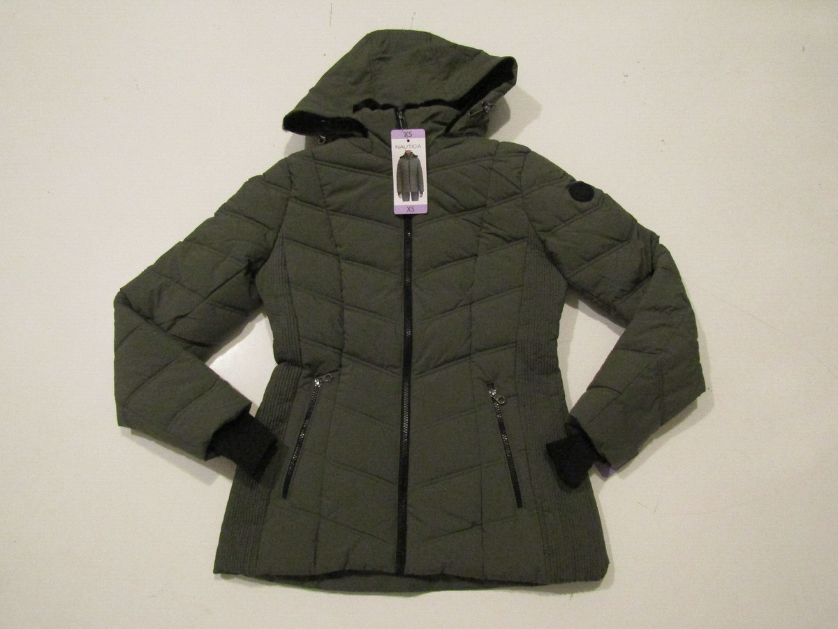 NAUTICA Womens Coat Sage Green Stretch Jacket Quilted Puffer Size 