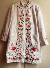 ✫beautiful *victor Costa* Oriental Floral Embroidered Ivory Cotton Coat L✩