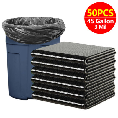 50pcs Heavy Duty Trash Bags 45 Gallon 3 mil Large Garbage Rubbish Bags Black