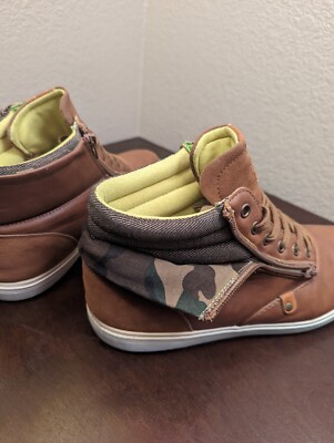 ARider Mens Boots Lace Up Leather Canvas Brown/Camo Men display picture 1