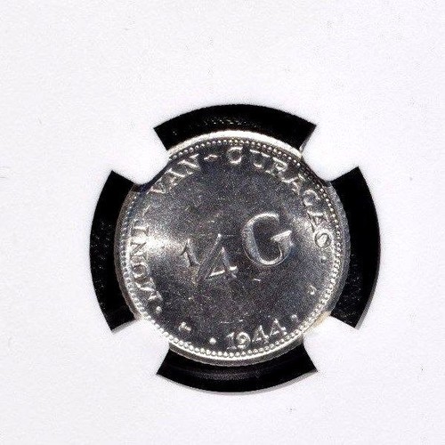 1944 D Curacao 1/4 Gulden, NGC MS 63, Brilliant White - Picture 3 of 3