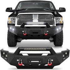 For Dodge Ram 2500 Ram 3500 2010-2018 Front Bumper w/ Winch Plate & LED Lights 