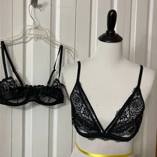 Adore Me Black Sheer Unlined Bra Sz 34C Set of 2 Bralettes Lacey Sexy Underwired