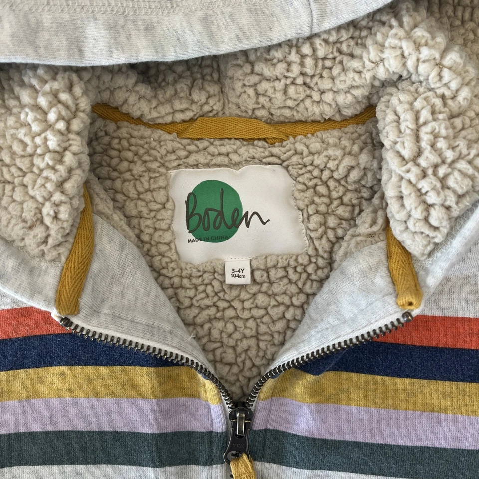 Mini Boden Sudadera con Capucha Niños Arco Iris Rayas Sherpa Forrada Cremallera Completa Sudadera con Capucha Talla 3/4 Foto 2 de 4