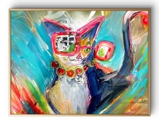 14"x11" Whimsical Cat Paper Original Art Expressionism Abstract Design Home Art