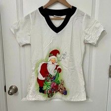 Uniform Advantage UA Scrubs  Christmas Santa's Gift Pocket Top  White  Small