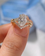 2Ct Oval Cut Simulated Diamond Bridal Ring Set 14K Yellow Gold Plated