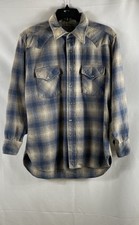 Vintage Pendleton Men's Blue Brown Plaid Wool Western Pearl Snap Shirt Sz L