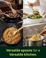 Bamboo Spoons for Cooking - Set of 8 Spoons with Holder - Wooden Cooking Spoo...