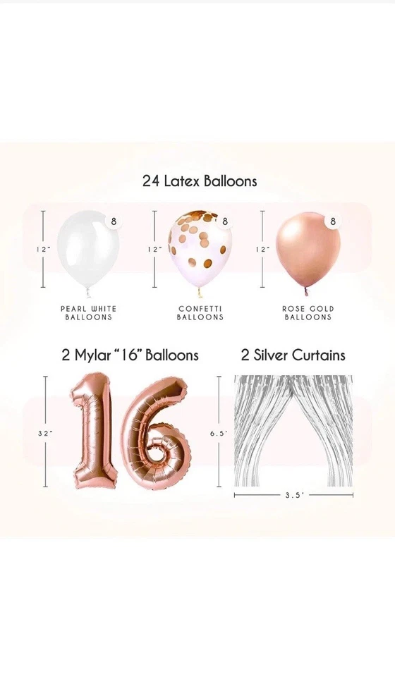Girls 16th Birthday Decorations Rose Gold Sweet 16th 41 Piece Party Kit RRP £30 - Image 4 of 4