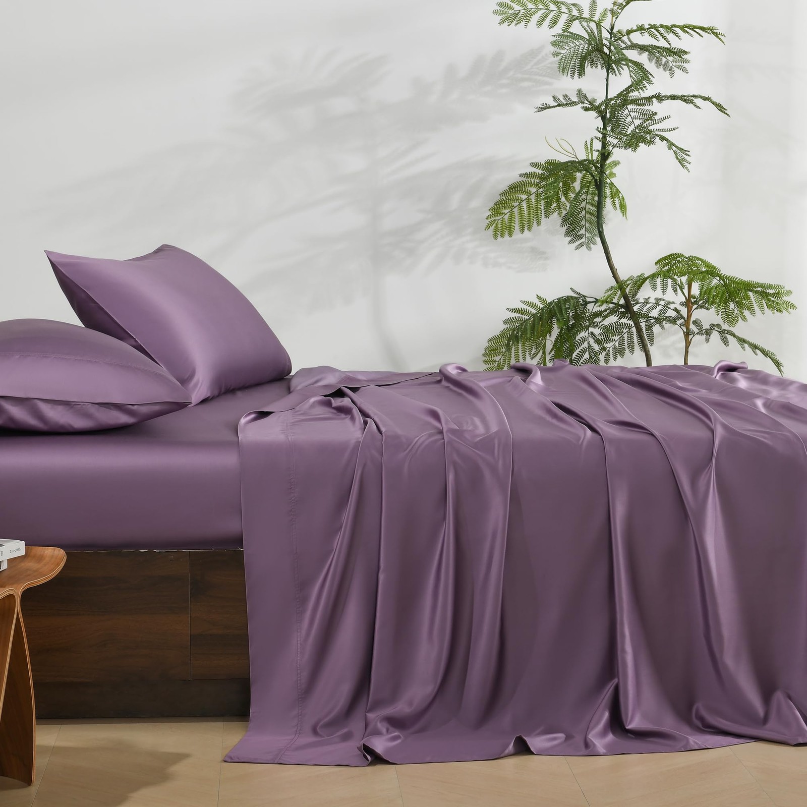 Silky Bed Sheets Set King Size (4pc), Rayon Derived from Bamboo Blend, Soft C...-image