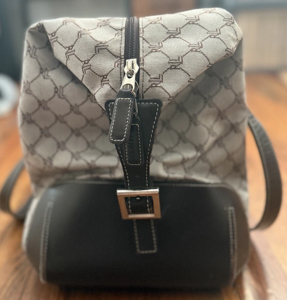 Vintage Ralph Lauren Signature Monogram Leather Canvas Shoulder Duffle Bag - Image 3 of 4