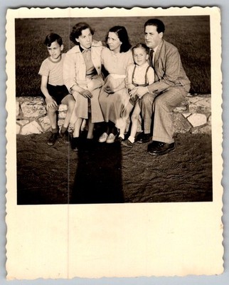 Vtg B&W Snapshot Family Stone Bench 1953