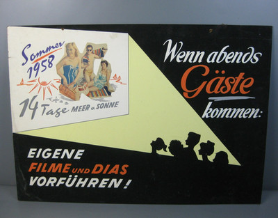 große alte Schaufensterdekoration Filme u. Dias Werbung Werbetafel 50er Jahre