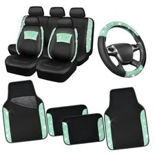 Universal Leather Lace Car Seat Covers Full Set for Women Girls, Mint