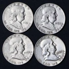 4x Franklin Half Dollars 1951–1959 | 90% Silver | Fine–VF Circulated Lot