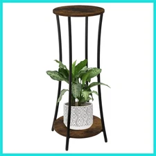 Compact 2-Tier Indoor Plant Stand - Brown Wooden Rack for Modern Elegance