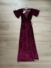 Baltic Born Meghan Velvet Mulberry Burgundy Wrap Maxi Dress XS FlutterSleeve NWT