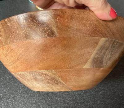 Food Network Acacia Wood Salad / Fruit Bowl with Enamel Coating