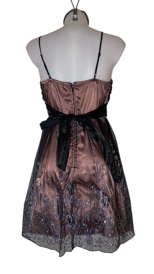 Y2k Womens Black Nude Babydoll Mesh Glitter Steampunk Grunge Emo Prom Dress Sz 7 - Image 2 of 4