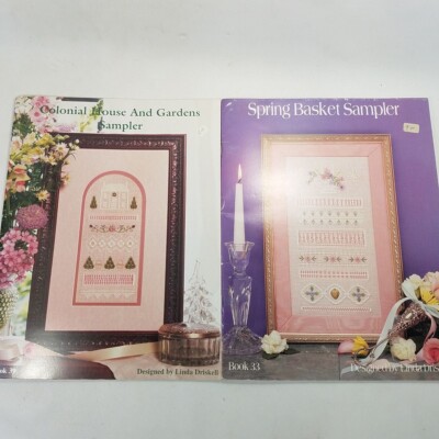 2 Drawn Thread Sampler Pattern Booklets Colonial House Spring Basket Driskell