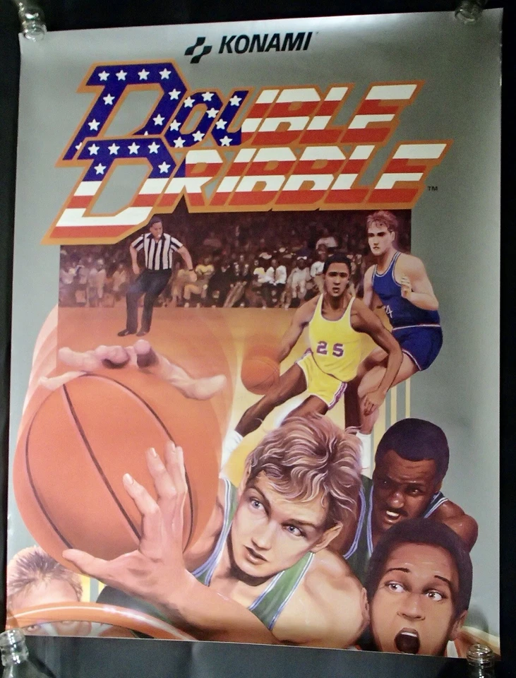 VHTF! Original 1980's DOUBLE DRIBBLE Nintendo NES mail away PROMO Konami Poster  - Image 2 of 4