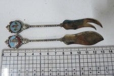 2 SILVER PLATED ENAMEL BADGE TEASPOON / CAKE KNIFE STURT PEA BROKEN HILL 