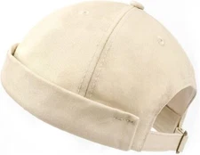 Zylioo Oversize XXL Brimless Hats,Large Rolled Cuff Large-X-Large, Khaki 