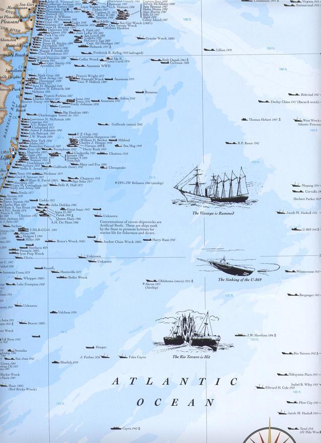 New Jersey Shipwreck Chart-Great Nautical Art Print Map