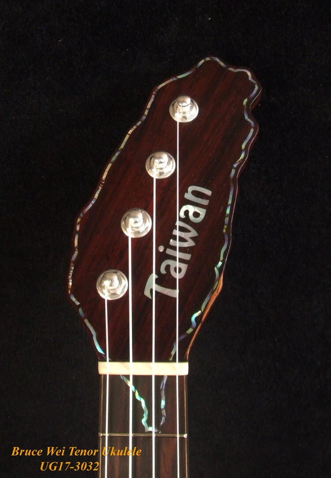 Bruce Wei Handmade Solid Curly Hawaiian Koa Tenor Ukulele, TAIWAN Map, UG17-3032 - Image 2 of 4