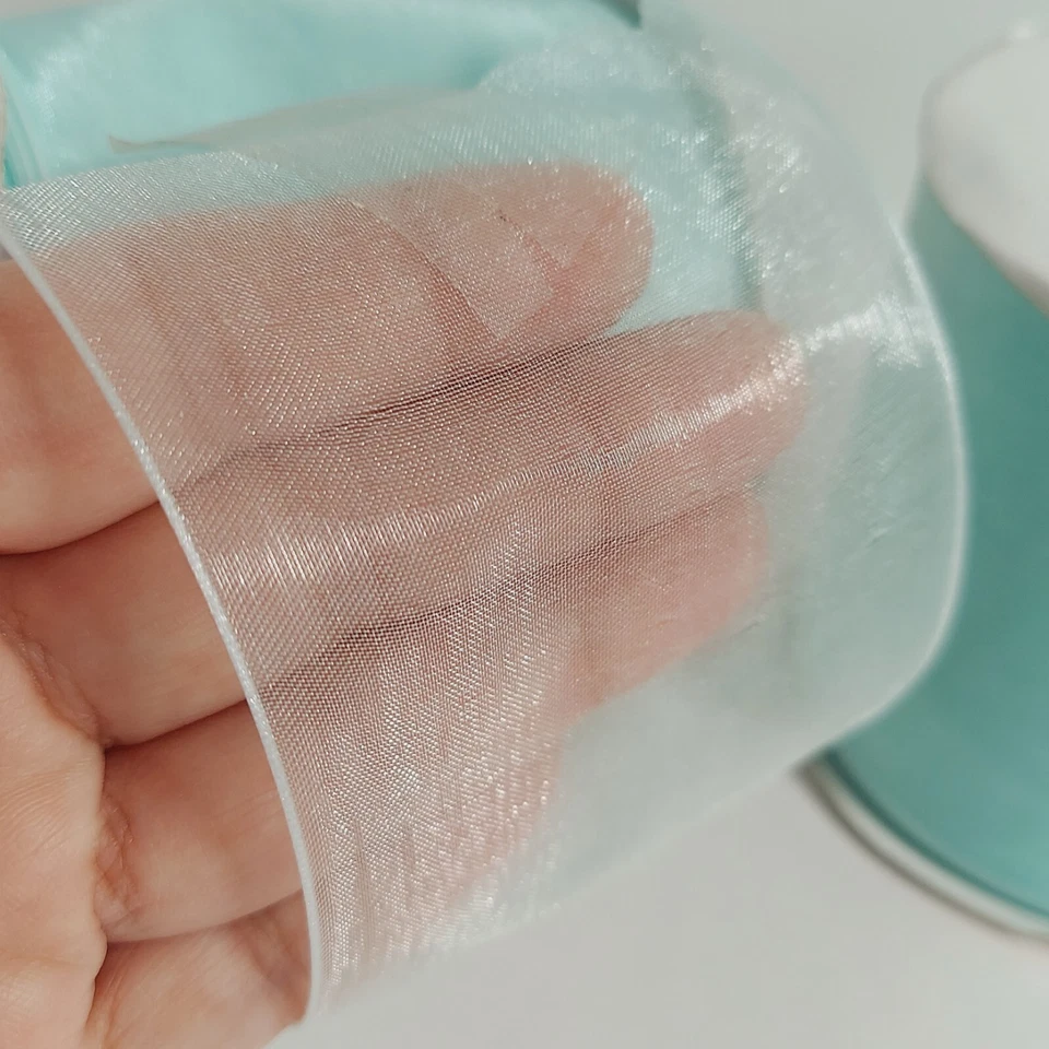 Lot of 2 Nylon Ribbon 2-3/4" Wide Solid Teal Light Aqua Blue Spools 40+ Yds - Image 3 of 4